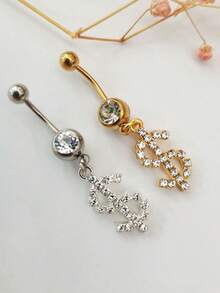 1件时尚性感闪亮美元符号肚脐环，别致的穿刺饰品，男女皆宜，日常佩戴或节日佩戴皆可。 - 彩色 - 查看 2