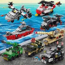 1296 Pieces City Set Aircraft Carrier Blocks Set, 6 In 1 Military Warship Battleship Building Kit With Airplane, Boat, Cop Car, Tank, Creative Roleplay Ship Gift Toys For Kids Boys 3+ Years - Multicolor - View 1