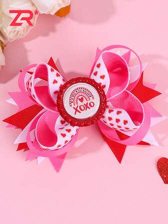 1 Stück Valentinstag Haarschleife Clip mit Flaschenverschluss für Mädchen Teenager Haarklammer süß niedlich Stoff Schleife Haarspange Liebes-Muster Dekoration Haarspange Valentinstag Geschenk Haaraccessoire für Frauen