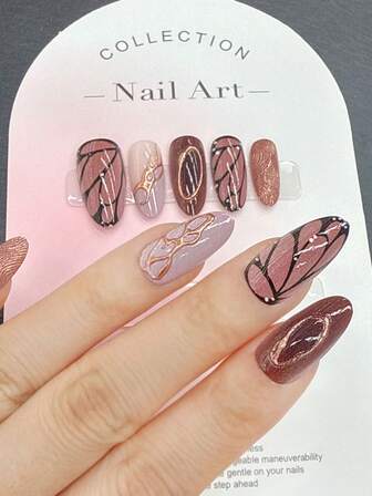 10pcs/Set Y2K Handmade Press-On Nails, Acrylic Almond Shaped 3D Press-On Nails. Suitable For Women And Girls, Party & Daily Wear