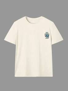 青少年男孩休闲创意简约图案T恤，适合青少年男孩夏季穿着，青少年衬衫 - 杏色 - 查看 6