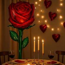 1pc Giant Red Rose Aluminum Foil Balloon, 59-Inch Square Foil Flower Balloon For Birthday, Wedding, Valentine'S Day, Shower, Party Decor, Anniversary, Proposal, Photo Booth, Romantic Surprise - No Electricity Needed - Red - View 7