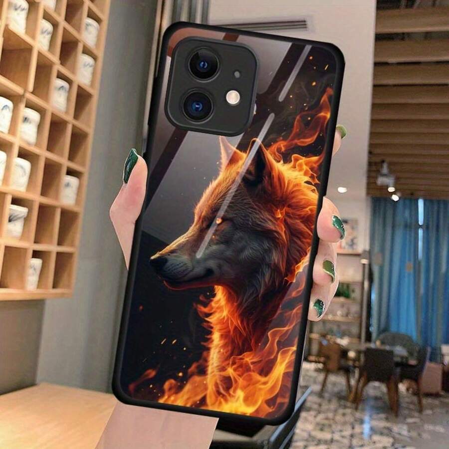 Funda de Teléfono: Funda Protectora Genial de Lobo de Llama de Dibujos Animados, Adecuada para Apple 11/XS/XR/X/SE/8/7/6S Pro Max Plus (Modelos 2022/2020) Funda de Teléfono de Vidrio Templado - Colores mixtos - Ver 1