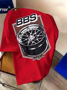 BBS Wheel Car T-Shirt Unisex Men's Women's Blouse 100% Cotton Top Premium Streetwear New Release Immediate Shipping Various Colors!! - 紅色 - 查看 2