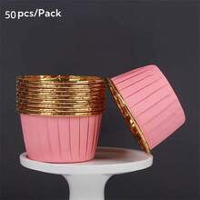 50pcs/Set Round Paper Cupcake And Muffin Baking Cups, 9 Assorted Colors, Make Baking Easier, Heat-Resistant Oil-Proof Aluminum Foil Baking Cups, Suitable For Weddings, Parties, Valentine's Day, Christmas, Halloween, Easter, Thanksgiving, Holiday Baking Supplies, Decorative Cupcake Liners. - Pink - View 14