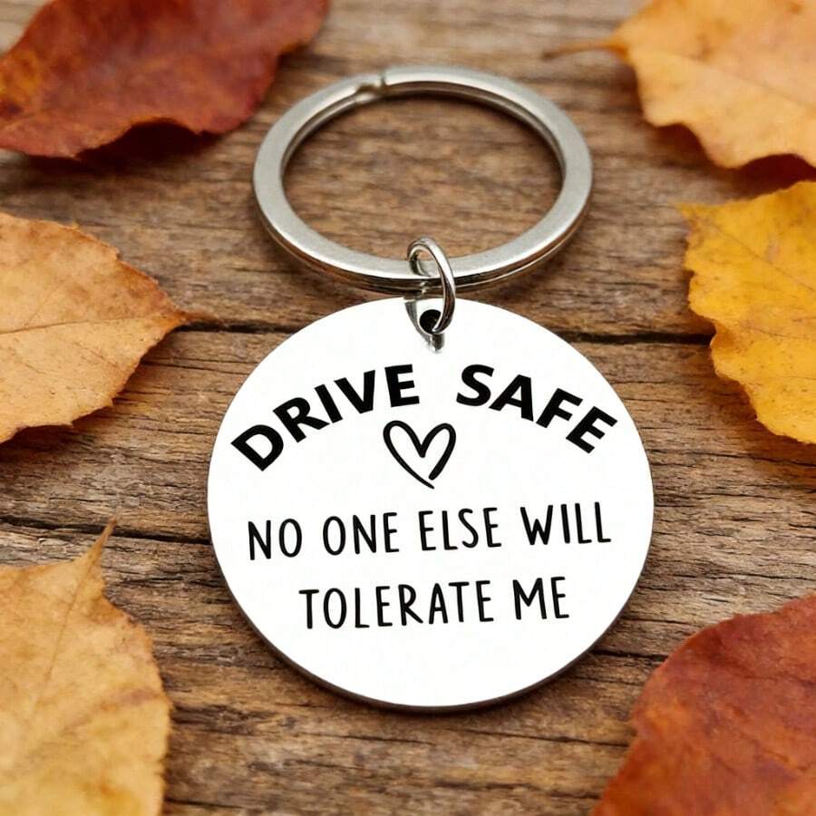 1pc Man's Personalized Driver Keychain - Round Stainless Reminder Metal Keychain Perfect Gift For Husband, Boyfriend, Birthday, Valentine's Day, And Christmas - Multicolor - View 1