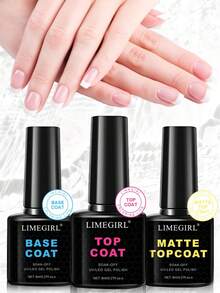 LIMEGIRL 3pcs/2pcs/1pc 8ml Base Coat & Top Coat Set, Glossy/Matte No Wipe Combo, Suitable For UV/LED Cured Gel Nail Polish