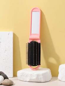 1pc Foldable Comb With Mirror, Multiple Colors Available, Foldable Design For Easy Carrying, Equipped With Mirror For Convenient Makeup Check, A Highly Practical Portable Comb - Black - View 10