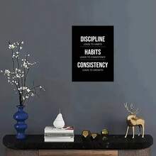 2D Flat, 1pc "Discipline Leads To Habits, Habits To Consistency, Consistency To Growth" Motivational Quote Poster - 12x16 Inch Unframed Textured Canvas Wall Art Suitable For Home, Office, Gym, Decor - Minimalist Goal-Setting & Success Mindset Art, 2D - Multicolor - View 3