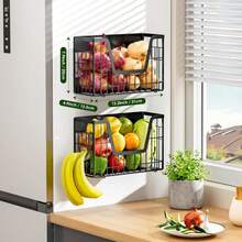 YIWANFW 2 Set Magnetic Shelf For Fridge, Potato &Amp; Onion Storage Bins, Magnetic Fruit Basket For Refrigerator Pantry Kitchen Counter Laundry, Magnetic Fridge Organizer Spice Snacks Magnet Fridge Shelf - ColorA - View 3