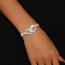 Sparkling Heart-Shaped Crystal Anklet/Bracelet, Sexy And Shiny, Fully Paved With Diamonds, Versatile, Suitable For Beach Wear - Silver - View 2