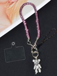 1 Set Luxury Niche Design Phone Anti-Lost Handheld Wrist Strap, Fully Studded Crystal Short Chain, Exquisite Personalized Rhinestone Bear Pendant, Fashionable High-End Bag/Phone Case Chain, Key Chain Decoration For Women Compatible With Android And Most Smartphone,Gifts For Mother, Family, Friends, Birthday, Holiday Phone Chain - Multicolor - View 19