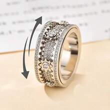 Anillos de pareja giratorios de caliente transfronteriza para hombres y mujeres, anillos de engranaje de cielo estrellado con rueda giratoria, anillos versátiles a juego - Dorado - Ver 2