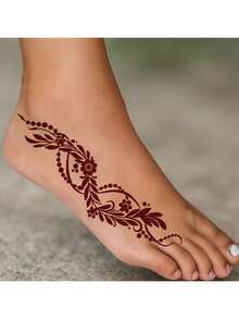 2pcs Red-Brown Henna Mandala Flower Lace Pattern Sexy Body Art Temporary Waterproof Tattoo Stickers, Suitable For Hands, Arms, Back For Festivals, Parties, Daily Wear