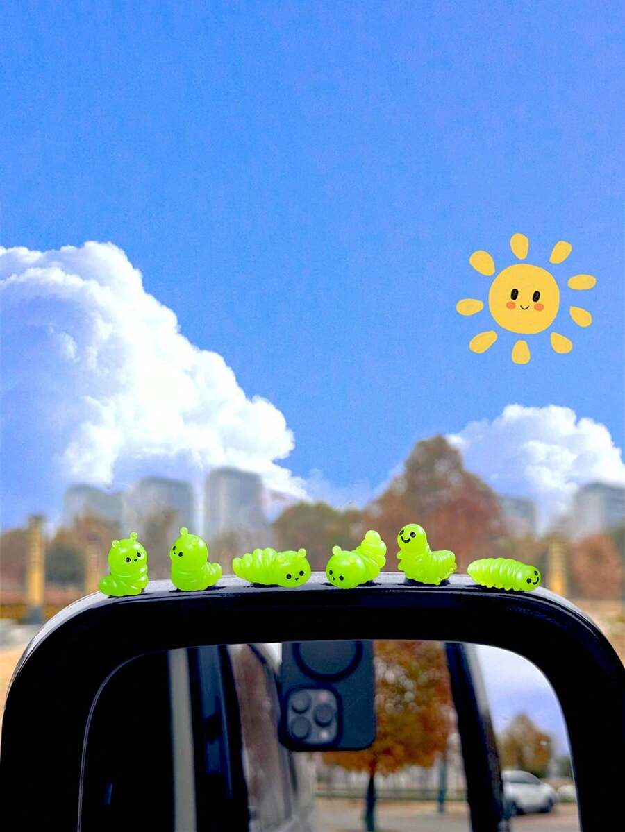 8pcs Cute Caterpillar Micro Landscape Car Decor, Cartoon Dashboard Ornament, DIY Gardening Decoration Accessories