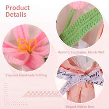 QY- Crochet Flower Bouquet Pink Handmade Knitted Flowers Arrangement Everlasting Artificial Flowers Mother's Day Valentine's Day Gift 11.8 X 9.1 In With Gift Bag -5691 - 粉色 - 查看 3