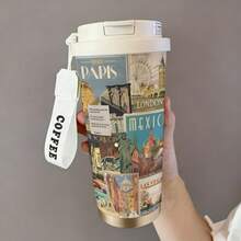 1PC530ml, Eight Different Styles Of Insulated Cups. Full Of Modernity, Personalized, And Cuteness, There Are Van Gogh's Artistic Starry Sky, Butterfly Girl, Skeleton Plants, Line Green Flowers Drems. Many Different Styles, Suitable For Holidays And Personalization. Suitable For Outdoor Sports Carrying, Camping, Walking, Playing Ball, And Home Use. - Multicolor - View 13