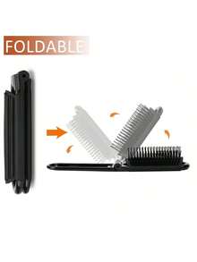 1 chiếc lược gấp có gương, lược du lịch mini cầm tay, lược massage nhỏ gọn, dụng cụ tạo kiểu tóc bỏ túi, phù hợp cho nữ, nam, gia đình đi du lịch ngoài trời, vật dụng cần thiết cho Halloween, Giáng sinh, Năm mới. - màu đen - Xem 3