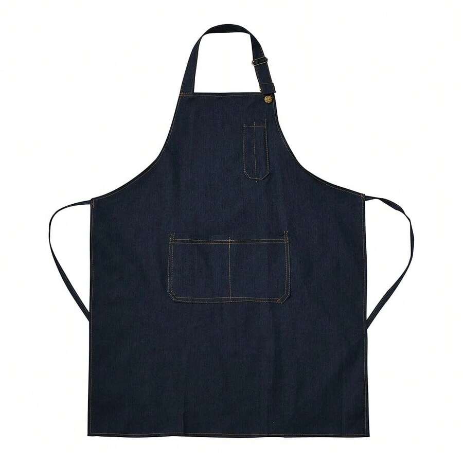 Tosewever Canvas Cross Back Chef Cotton Aprons For Men Women With Large Pockets - Xanh đậm - Xem 1