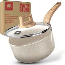 ULTRACHEF Olla Antiadherente Master Stone Tapadera de Vidrio Templado Revestimiento de Piedra de Alemania 100% libre de PFOA para estufa de induccion gas o electrica. Olla Chica Blanca 1.9 L 18 cm - MasterStoneBlanco - Ver 1