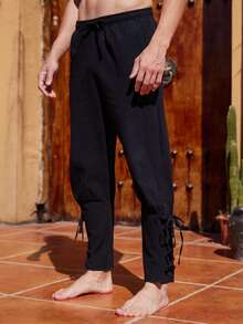 Quần dài nam kiểu dáng thời trung cổ, có dây rút và cà vạt, thích hợp cho trang phục lễ hội, món quà tuyệt vời cho bạn bè và gia đình. - màu đen - Xem 2
