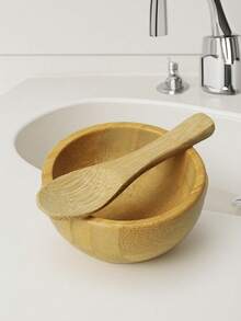 3pcs DIY Facial Mask Mixing Bowl Set, Bamboo Mask Mixing Tool Kit Including Mask Bowl, Spatula, Spoon, Applicator, Esthetician Supplies (Natural Bamboo Texture May Vary Slightly) - Multicolor - View 2