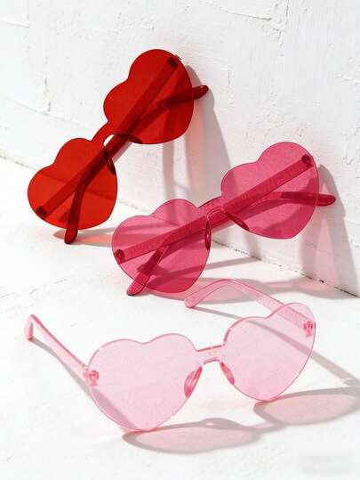3 Pairs Of Valentine's Day Heart-Shaped Glasses, Sweet Heart Glasses For Girls, Perfect For Photo Shoots