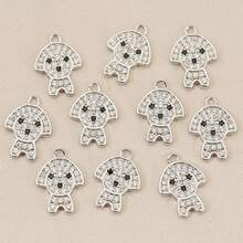 3 个 DIY 小狗吊坠饰品，微镶锆石，18K 镀金，可爱动物半成品配件