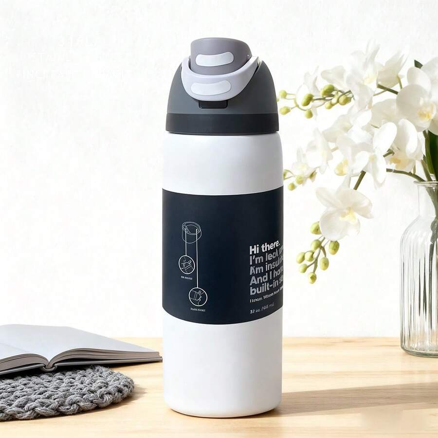 0waIaa White Aquarius Bottle, With A Capacity Of 32 Oz (945 Ml), Can Retain Heat For Up To 24 H. It Can Keep Both Hot And Cold Beverages Warm, Suitable For Brewing Coffee And Making Iced Drinks. The Design Is Exquisite And It Is Suitable For Use In Various Occasions Valentine's Day. - White - View 1