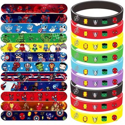Set de 12 pulseras de golpe, recuerdos de fiesta, suministros de fiesta de cumpleaños, pulseras de golpe de los Vengadores, juguetes de aula, muñequeras
