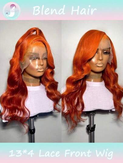 8-36英寸 13*4 姜黄色蕾丝前假发，真人发混纺，橙姜色波浪卷蕾丝前假发，180%密度，#350色，无胶假发，预先拔毛，超级柔软（混纺假发 - 真人发和合成纤维混合）。真人发混纺假发/女士真人发混纺假发/真人发混纺蕾丝前假发/无胶假发/漂白发结/预先拔毛/蕾丝假发/送给他的礼物/浪漫礼物/爱情礼物/情侣礼物/情人节礼物