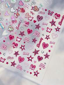 1 Peça Adesivos de Unhas Estampados, Adesivos de Unhas DIY Populares Doces e Meninas Quentes, Adesivos Auxiliares de Unhas com Coração Rosa, Suprimentos de Unhas - Multicolorido - Visão 7