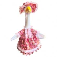 Porch Goose Outfits Stylish Cute Goose Clothes Print Ruffled Trim Dress And Hat 2 Pcs Set - Multicolor - View 3