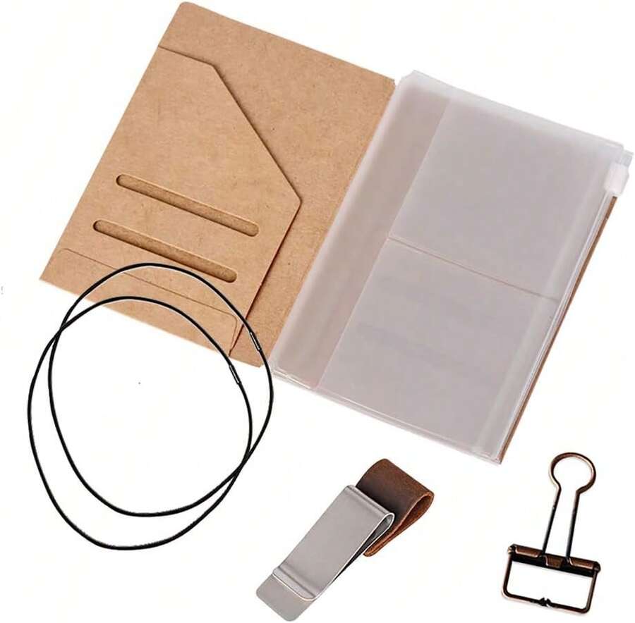 .Com : Passport Size Travelers Notebook Accessories Kit - Kraft File Folder, Zipper Case, Pen Holder, Binder Clip And 2 Elastic Bands : Office Produc - Màu 1 - Xem 1
