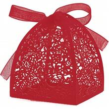 50 Pieces Beauty Laser Cut Favor Boxes DIY Wedding Birthday Gift Candy Boxes With Ribbons (Red),Red - Red - View 1