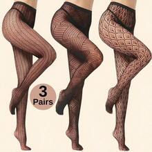 3 Cặp quần legging lưới đen cho nữ - Quần tất lưới lưng cao rỗng, tất lưới đàn hồi, quần lưới họa tiết hình học, quần tất rỗng xuyên thấu, tất đen gợi cảm. Quần tất & quần legging cho nữ phù hợp với mọi mùa, tuyệt vời cho ngày lễ tình nhân, Halloween, quà tặng Giáng sinh - màu đen - Xem 9