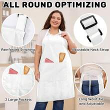 2 Pcs Plus Size Chef Apron, Unisex Professional Apron With 2 Pockets For CooFKing, Work, BaFKing (Larger Size) - White - View 6