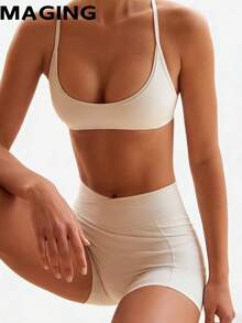 High-Elastic Halter-Neck Sports Bras, Beautiful Back Bras, Cross-Waist Fitness Three-Inch Shorts, Yoga Wear, Sports Sets - 白色 - 查看 2