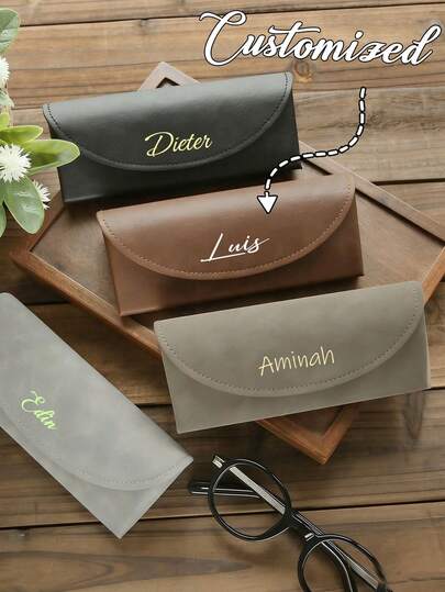 1PC Customized Portable Glasses Storage Box, Portable Women's Sunglasses Box,Hanging Anti-Lost Protective Case, Glasses Clip Protective Cover, With Keychain Hook, Lightweight And Slim, Metal Snap Button Portable, Leather Eyeglass Case