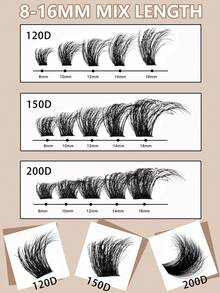 120/144Pcs Fluffy Lash Clusters Thick 120D/150D/200D, Volume Eyelash Clusters 8-16mm, D Curl Cluster Eyelash Extensions, Supersoft Individual Lashes Wispy Cluster Lashes Dramatic Full Look Eyelash(120D/150D/200D) - D - View 2