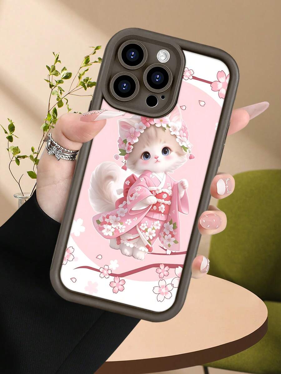 Funda de teléfono minimalista y gruesa a prueba de caídas, diseño de gato con kimono y flores de cerezo, estilo japonés dulce y elegante, ideal para mujeres, protección completa, perfecta para regalos festivos, compatible con Apple 17/16/15/14/13/12/11/Pro/ProMax,compatible con Galaxy A34/A35/A54/A55,Galaxy S20/S21/S22/S23/S24/S25 Ultra/Plus,compatible con Moto/Galaxy/Redmi/Honor/OPPO Soft - Marrón - Ver 1