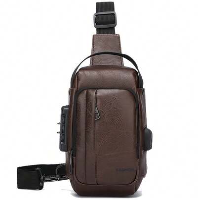 Unisex Lightweight USB Charging Chest Bag With Anti-Theft Password Lock, Crossbody Shoulder Bag Phone Bag