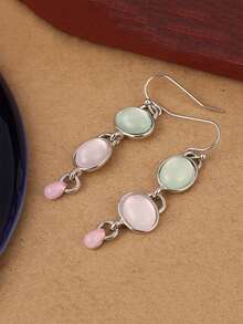 1 Pair Minimalist Oval Pendant Earrings, Jewelry Gift Suitable For Women's Holiday Party, Vacation And Casual Everyday Wear - Black - View 1