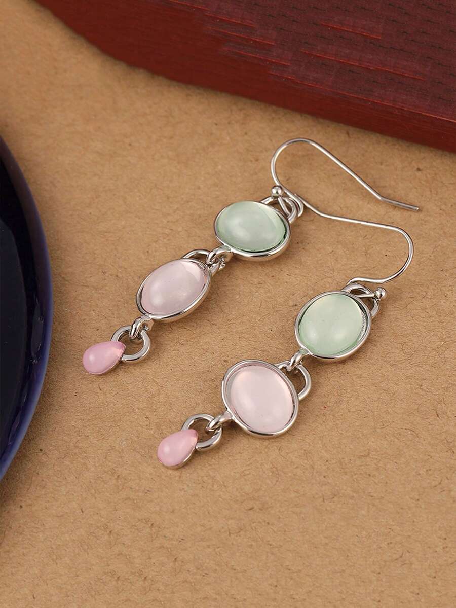 1 Pair Minimalist Oval Pendant Earrings, Jewelry Gift Suitable For Women's Holiday Party, Vacation And Casual Everyday Wear - Black - View 1