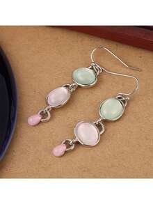 1 Pair Minimalist Oval Pendant Earrings, Jewelry Gift Suitable For Women's Holiday Party, Vacation And Casual Everyday Wear - Black - View 3