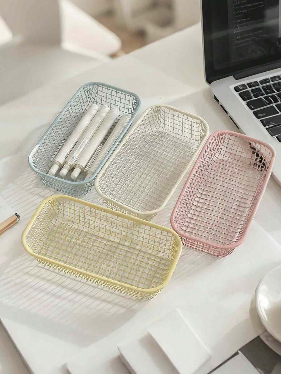 Ins Style Desk Organizer Basket, Student Office Stationery Storage Box, Desktop Iron Art Organizer Basket, Classroom & Office Paper Basket Organization Solution,Pencil Case,Bag - Multicolor - View 1
