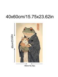 1件装青蛙图案浴帽，动漫海报，趣味浴室青蛙墙面装饰画，复古青蛙抱猫动漫印花，日式海报，墙面装饰画，动物主题礼物，节日礼物，卧室装饰，客厅装饰，办公室装饰，厨房装饰，墙面艺术，墙面装饰，家居装饰，房间装饰，帆布墙画，海报，带框墙画，可选画框 - 彩色 - 查看 22