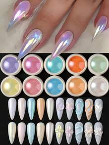 10 hộp bột nhũ móng tay ánh trăng ánh ngọc trai Aurora Pearl Chrome Mermaid Moonlight Mirror Nail Glitter Powder, bột nhũ ánh kim Friction Chrome Pigment, phụ kiện trang trí móng tay Pearlescent Charm Nail Art Supplies - Nhiều màu - Xem 12