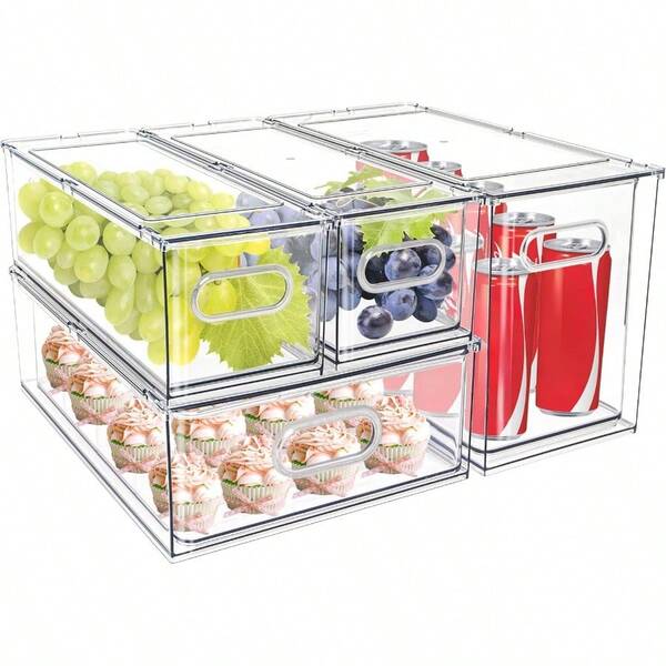 4 paquetes de cajones apilables extraíbles para refrigerador, contenedores divisores para guardar frutas y verduras, organizadores de almacenamiento para el refrigerador, armario de despensa, maquillaje y ropa