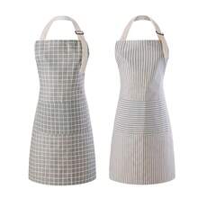 Tosewever 2 Pieces Kitchen CooFKing Aprons, Waterproof Linen Adjustable Bib Aprons With 2 Pockets For Women Men Chef (Grey Stripes/Plaids, 2) - GreyStripes/Plaids - View 1